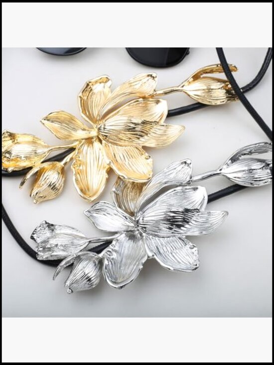 PU Leather Rope Floral Waist Belt with Tulip Flower Accent main image 7